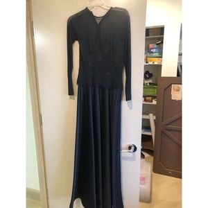 Tadashi long sleeve mesh two price maxi dress